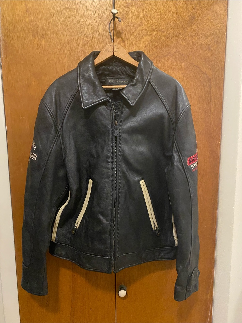 Banana Republic Vintage Leather Motorcycle Jacket with Gold Label
